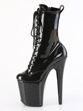 8" Black Glitter Ankle Boots | 4" Platform Lace-Up Festival Dance Heels